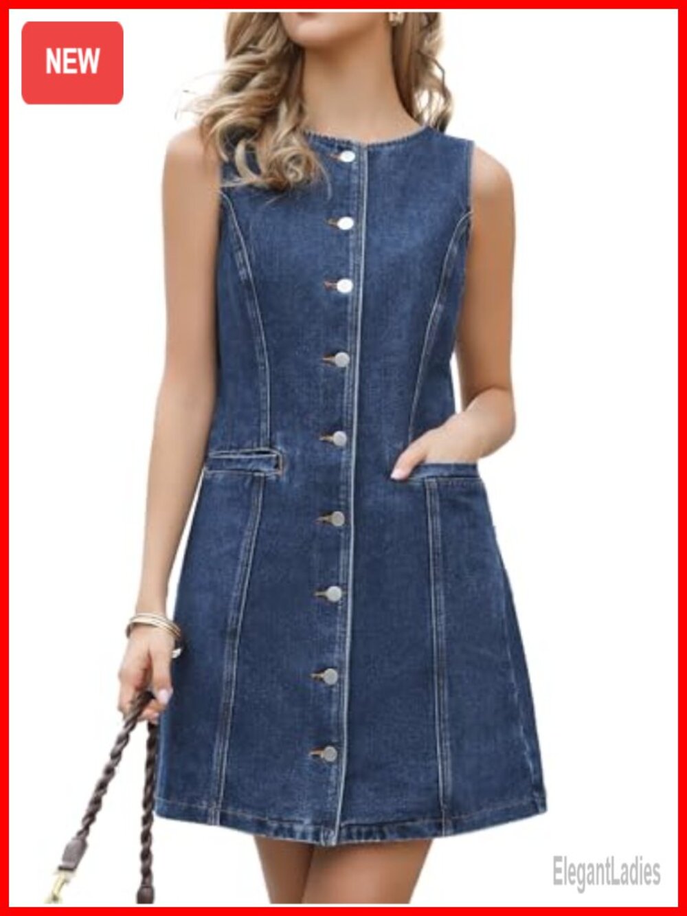 Sleeveless Mini Denim Dress Button Down Western Jean Dress